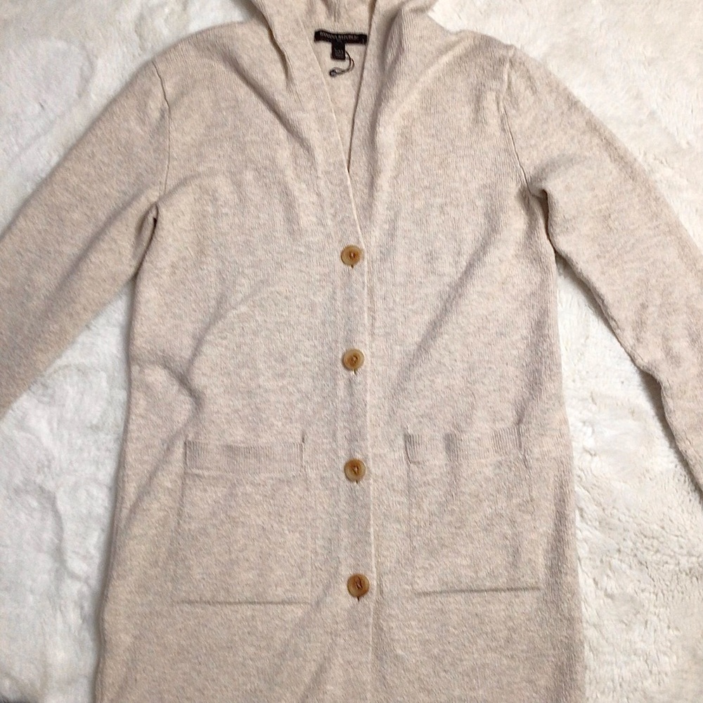 Banana Republic Factory Front Button Hoodie Duster Cardigan Cream Size XXS - Picture 4 of 9